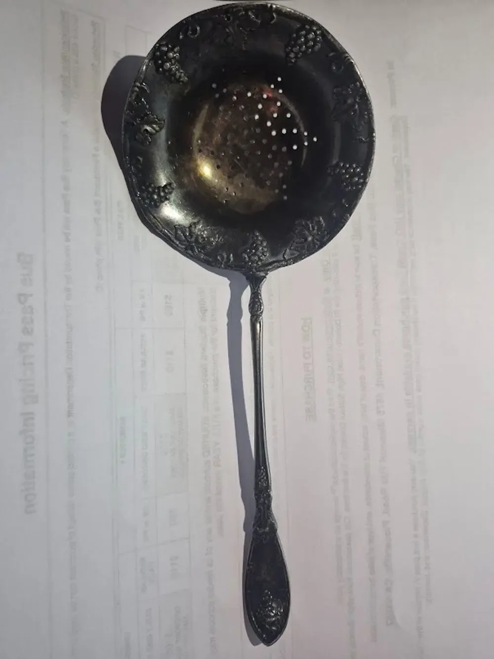 ANTIQUE 1847 ROGERS BROS VINTAGE GRAPE TEA STRAINER
